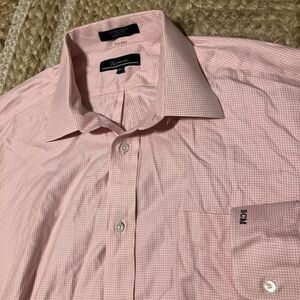 Faconnable Mens Long‎ Sleeve Dress Button Pink Initials SCM 17 1/2 7 XL READ